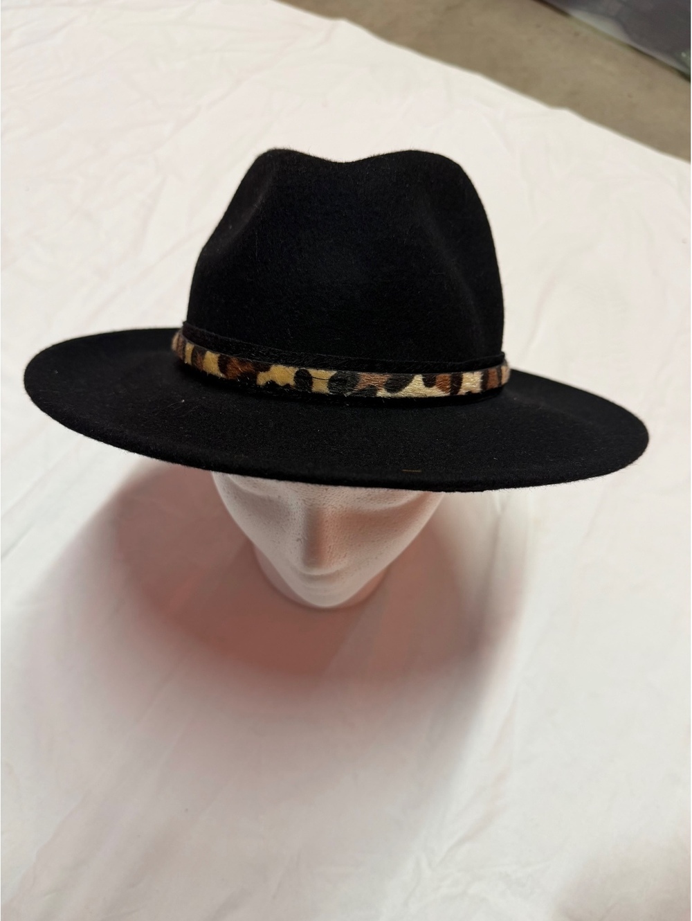 Rampage Black Wide Brim Fedora Hat with Leopard Print Band - One Size